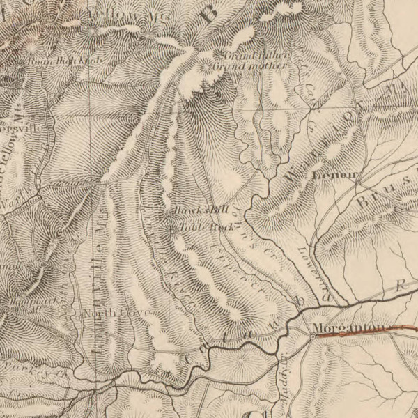 Linville Gorge as shown in "Mountain region of North Carolina and Tennessee" in UNC's North Carolina Maps.