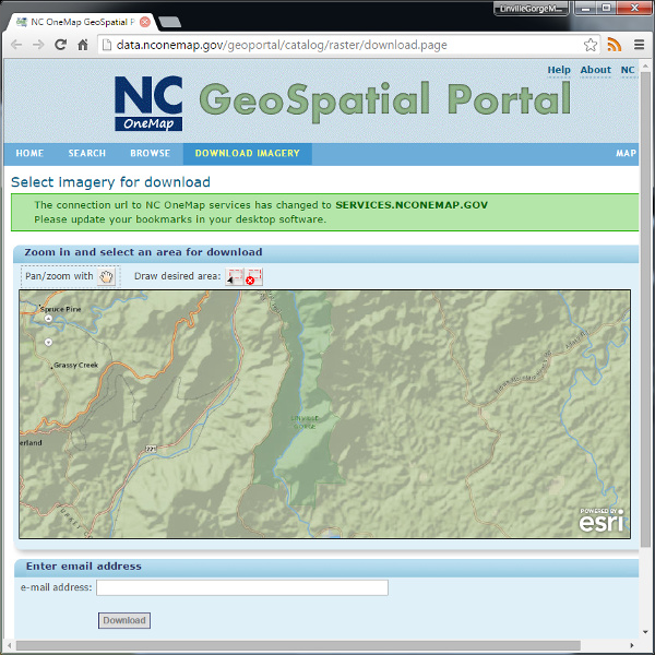 Imagery download interface at NC OneMap.