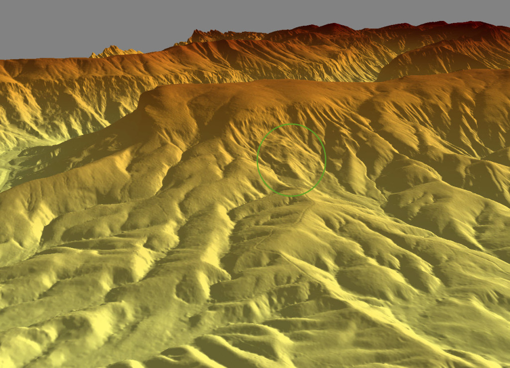 The trail up Shortoff and a big pile of colluvium marked