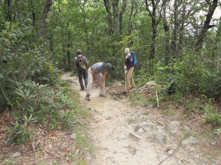 Friends of the Mountains to Sea Trail working near the Chimneys in Linville Gorge