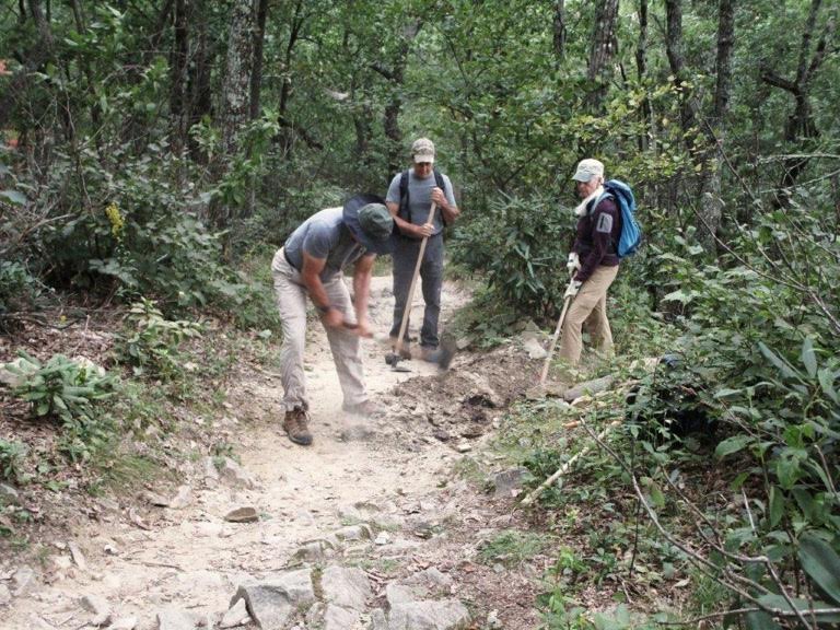 Friends of the Mountains to Sea Trail working near the Chimneys in Linville Gorge